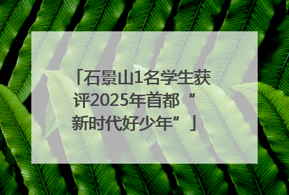 石景山1名学生获评2025年首都“新时代好少年”