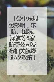 受中东局势影响，东航、国航、深航等5家航空公司发布相关航线退改政策