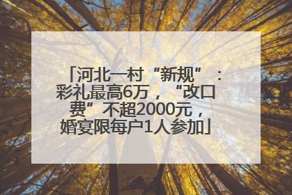 河北一村“新规”：彩礼最高6万，“改口费”不超2000元，婚宴限每户1人参加